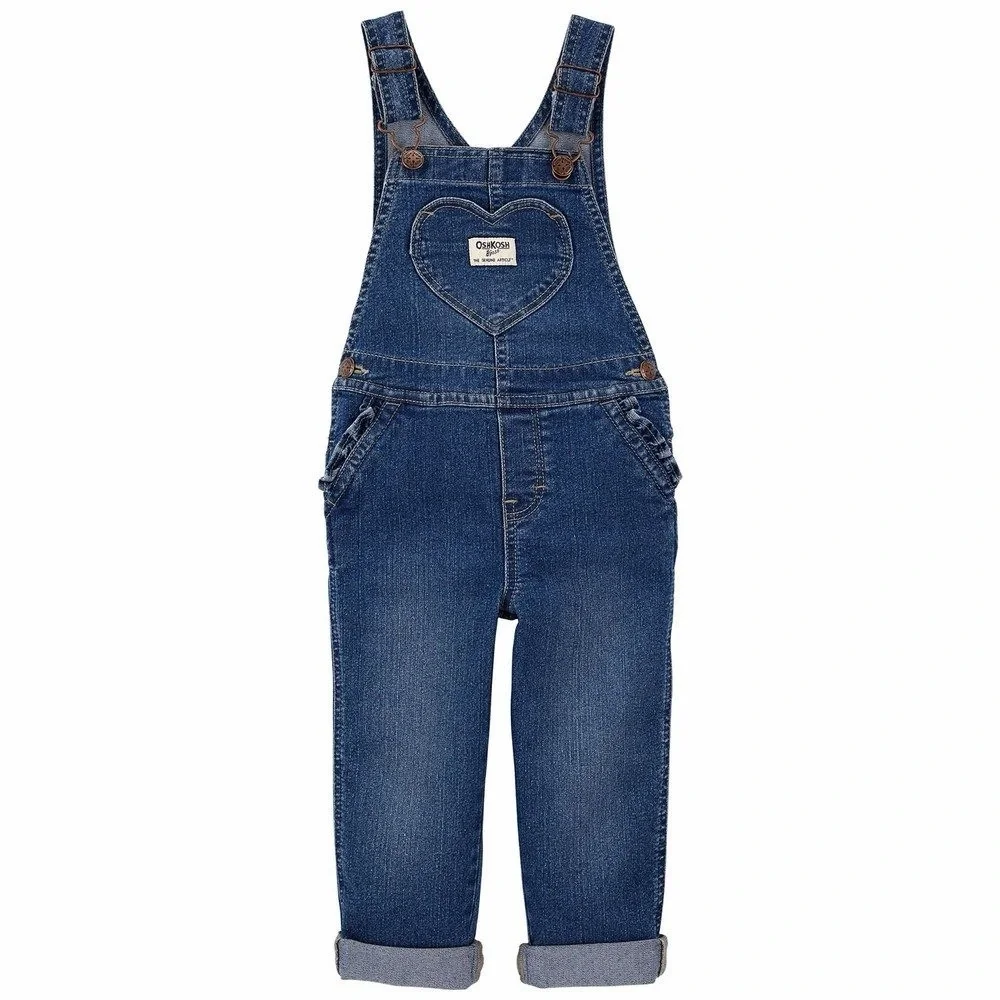 NWT OshKosh B’gosh Knit Denim Heart Pocket Overalls  Baby Girls Size 12M